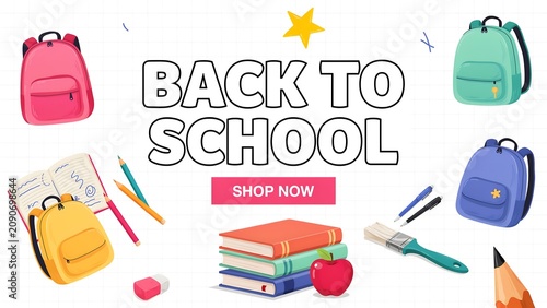 Backpacks books and school supplies in a colorful vector illustration on a white background backpack schoolbag rucksack satchel books textbooks