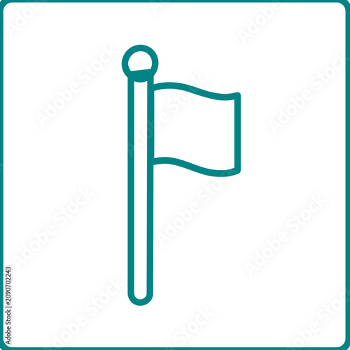 Minimalist line icon of flag pole with wavy banner, teal vector illustration for stadium sports event decoration, flat design scalable graphic element inside rounded frame for match day branding