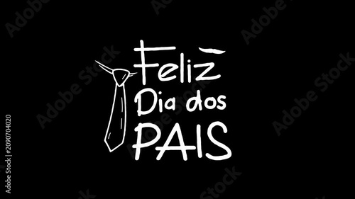 Portuguese Happy Fathers Day Animated Text Alpha Channel. Greeting Card Motion Graphic Letter
