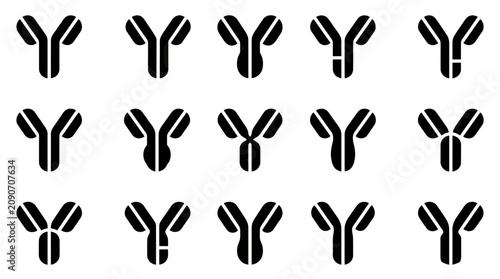 Bild auf Leinwand Antibody Y Shape Icons Set, Biological Molecule Symbols Collection
