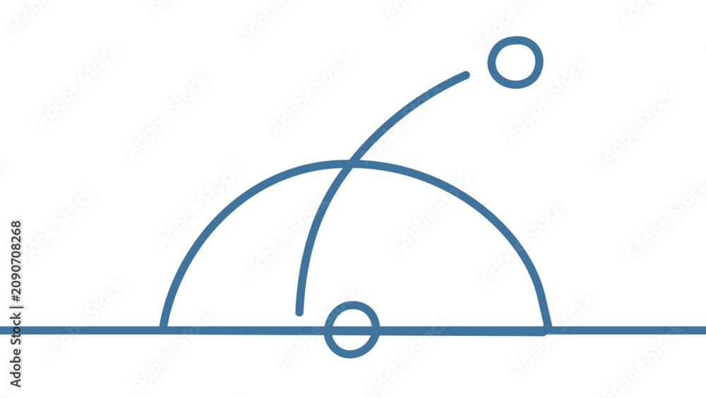 Obraz premium Minimalist vector icon illustration of curved soccer ball trajectory arc showing penalty kick flight path direction, flat modern design, scalable graphic element for sports application