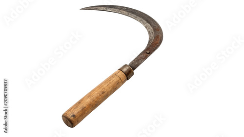 Bild auf Leinwand Traditional manual sharp metal agricultural sickle tool isolated on a transparen