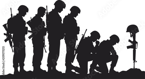 Εκτύπωση καμβά Silhouette of soldiers honoring battlefield memorial symbolizing tribute remembr