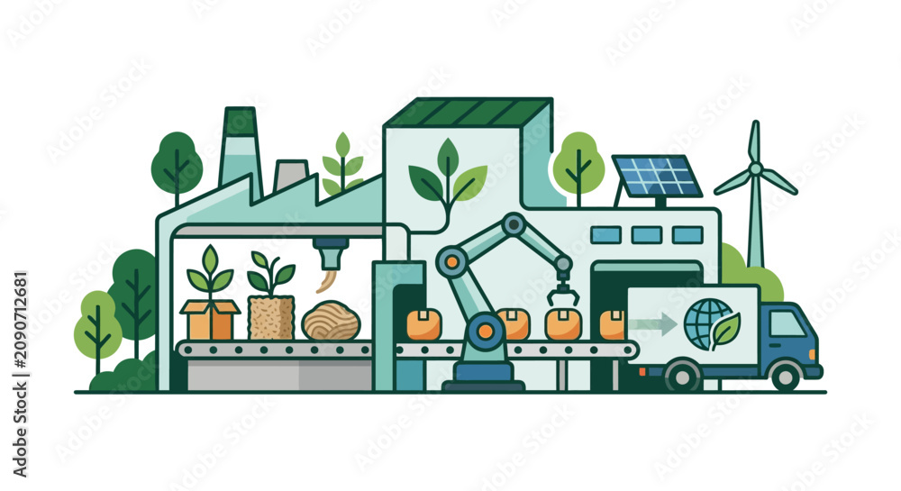 Fototapeta premium Eco friendly automated factory with sustainable production process.