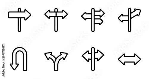Directional Sign Icons: Crossroads, Navigation, Choice, and Decision Vector Graphics