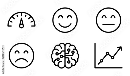 Tableau sur toile Vector Icons: Sentiment Analysis, Mood Meter, Brain AI, Growth Chart, Emotions