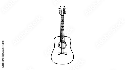 Foto Acoustic guitar vector icon in clean hand-drawn outline style, minimalist musica