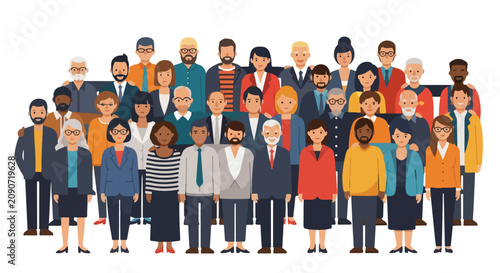 Tableau sur toile Diverse multicultural community of people, large group of men and women in casua