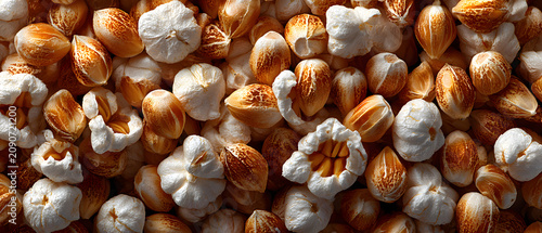 Close up macro background texture of popped and unpopped sorghum grains