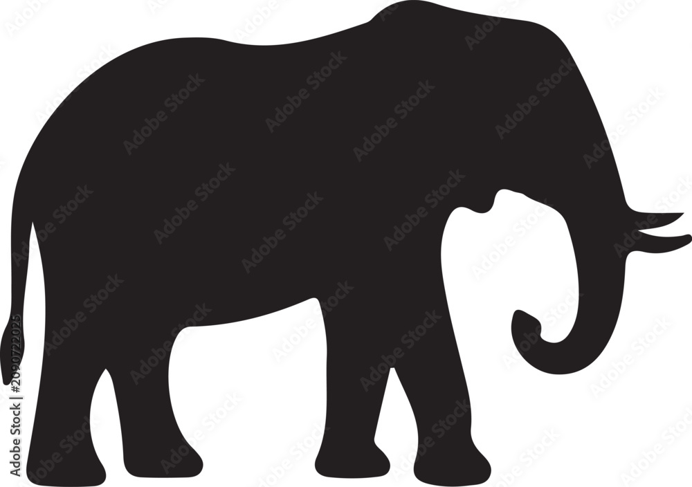 Obraz premium Black silhouette of a walking elephant vector illustration