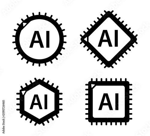 Artificial intelligence AI processor chip technology icons