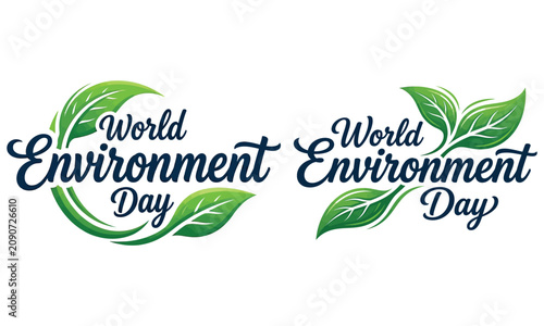 World environment day typography design with leaf elements eco friendly concept