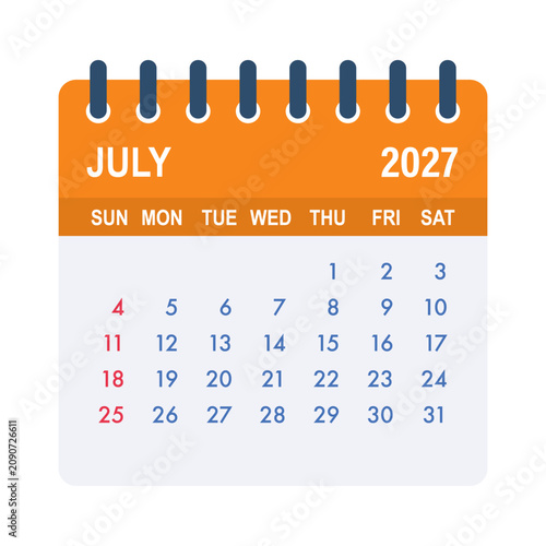 July 2027 calendar page with highlighted weekends