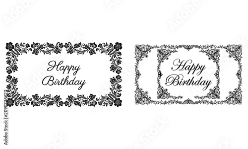 Elegant typography 'happy birthday' flourish frames for invitations celebrations