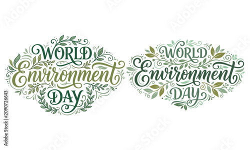 World environment day typography designs elegant lettering with botanical elements