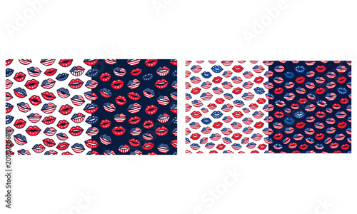 Patriotic typography seamless lip print pattern with american flag design