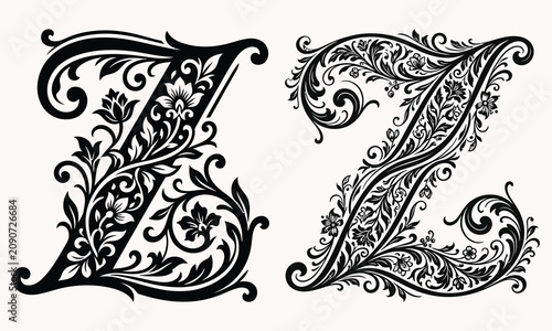 Ornate typography vintage floral letter e designs for elegant branding monograms