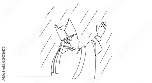 Cuadro en lienzo Archbishop Blessing Rain Falling, Single Line Art