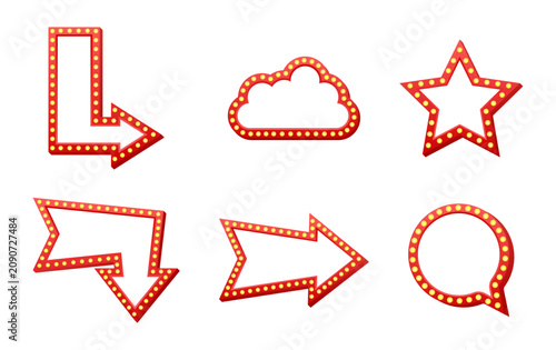 Red marquee light frames and retro arrows collection
