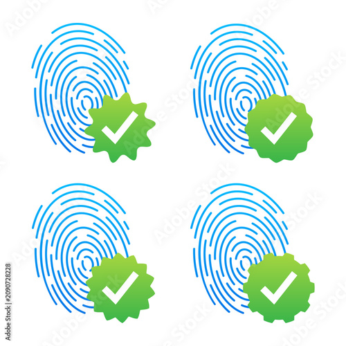 Fingerprint biometric security verification complete success icons