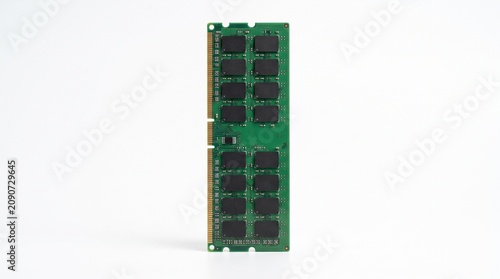 Green Computer RAM Memory Module Isolated on White Background for PC Hardware Upgrade