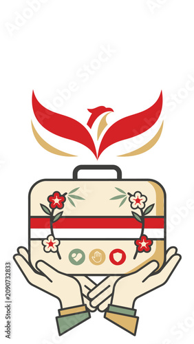 Indonesia Independence Day design featuring suitcase symbolizing unity