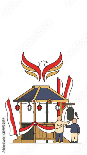 Cultural illustration of Indonesia Independence Day with traditional celebration structure