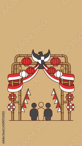 Indonesia Independence Day illustration featuring festive arch and celebration