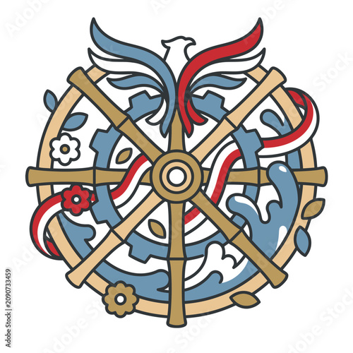 Eagle and wheel design representing progress in Indonesia Independence Day