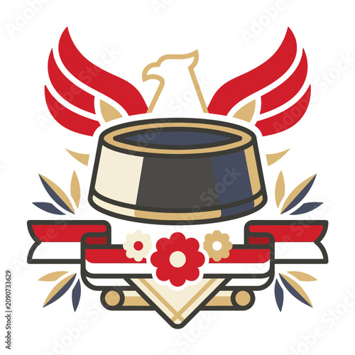 Eagle and traditional hat design celebrating Indonesia Independence Day