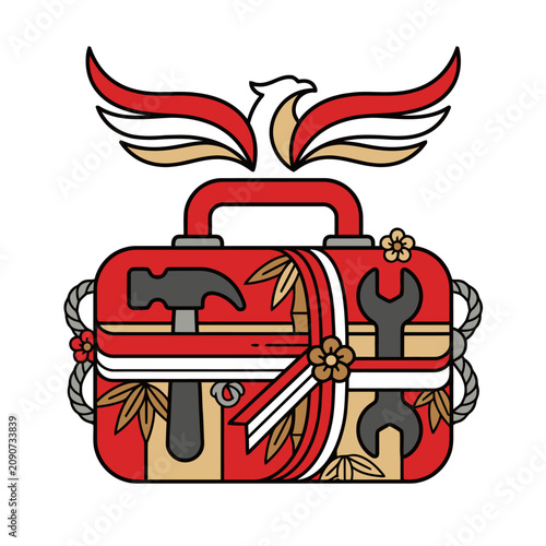Toolbox design with Indonesia Independence Day national colors and motifs