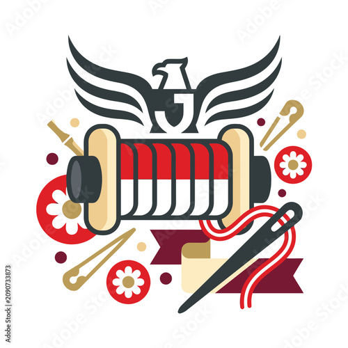 Sewing spool design celebrating Indonesia Independence Day motifs