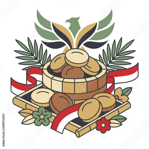 Traditional foods representing Indonesia Independence Day with cultural symbols