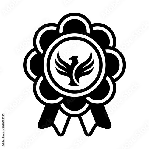 Phoenix emblem design with ribbon symbolizing honors in Indonesian culture