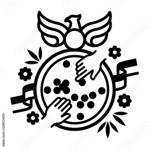 Symbolic representation of community featuring hands and eagle in Indonesian culture