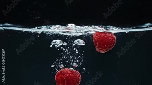 Fresh Red Strawberries Dropping And Splashing In Clear Water. 4K Video
