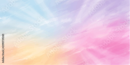 Foto Abstract Colorful Sky Background with Soft Blue Clouds, Bright Sunlight, Rainbow