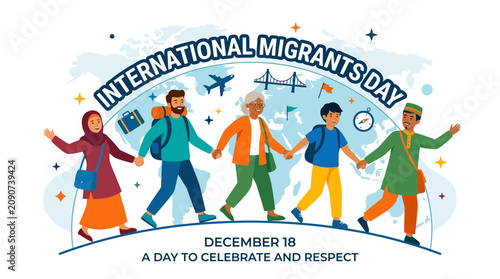 Bild auf Leinwand Diverse group of people celebrating International Migrants Day together