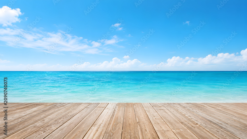 Fototapeta premium Wooden Deck By the Sea Background