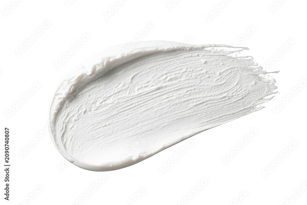 Fototapeta premium White cosmetic cream swatch showing texture and movement, ideal for beauty, healthcare, and hygiene branding, isolated