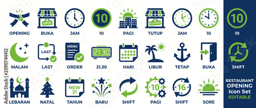 Fotografi Restaurant Opening Hours Icons Set - Editable Vector Graphics