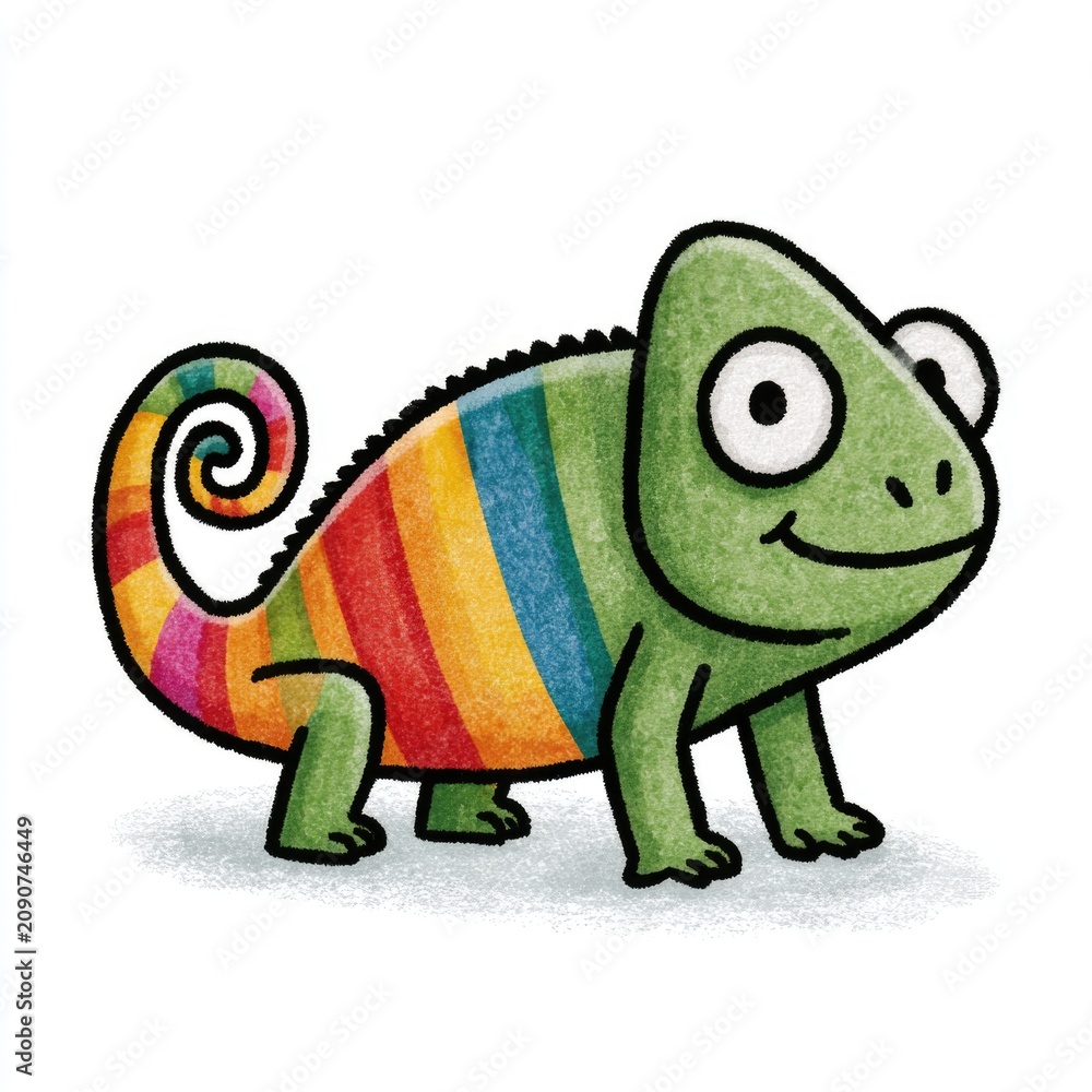 Fototapeta premium Cute colorful chameleon doodle illustration for children