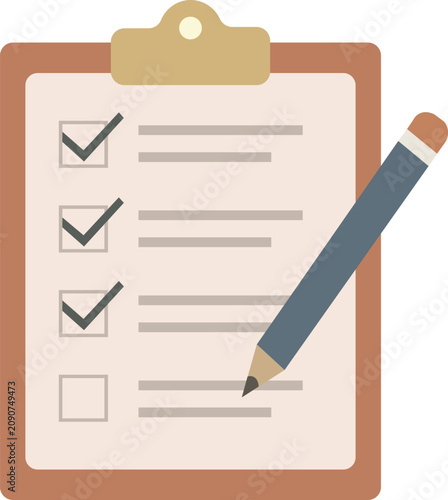 Document checklist with check marks on clipboard and pencil