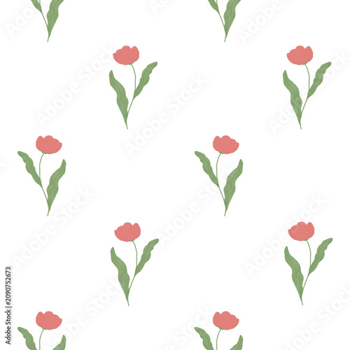 Spring flowers with petals and narrow leaves. Watercolor illustration. The floral seamless pattern is isolated against the background. For textiles, wallpaper, packaging or postcards