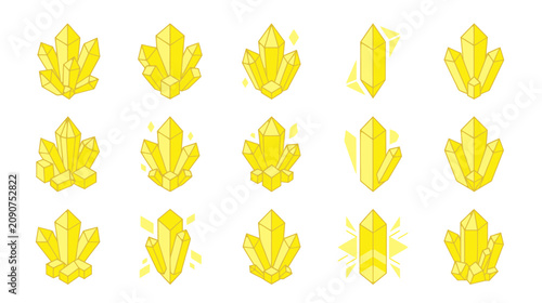 Tableau sur toile Yellow crystal clusters and geometric mineral gemstone icons