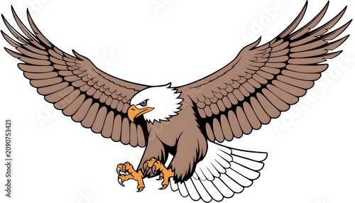Bald Eagle Swooping with Wings Spread in Flight Illustration