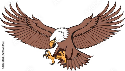 Bald eagle swooping with wings spread in flight vector illustration majestic wildlife