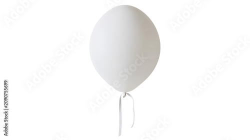 Plain white balloon with a thin ribbon, isolated on transparent background