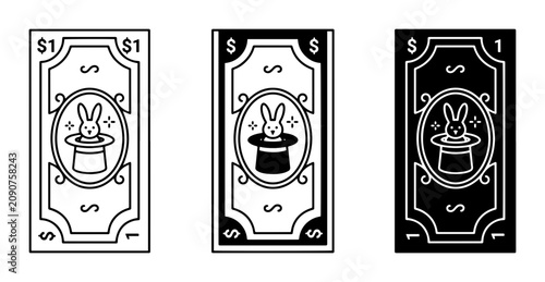 Canvas Print Magic Money Icons, Illusion Currency Symbols, Rabbit Hat Vector Graphics, Financ