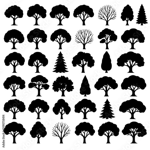 set of trees silhouettes